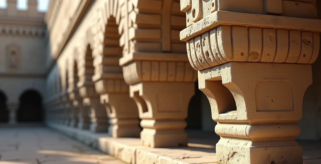 Détail architectural des mâchicoulis et tours défensives du Palais des Papes montrant la fonction militaire