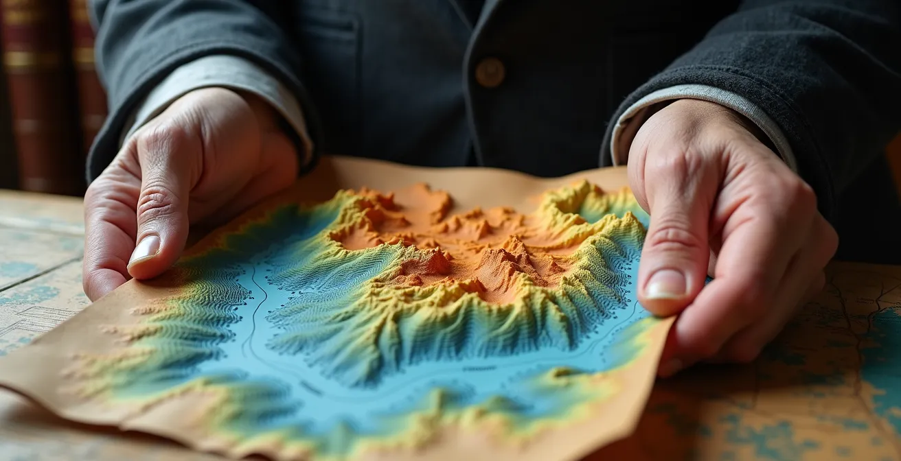 Écran d'ordinateur montrant une carte des risques avec zones colorées rouge et bleue