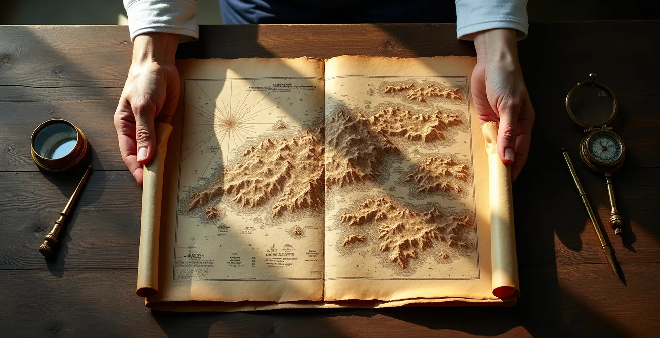 Superposition numérique d'une carte d'état-major du 19e siècle sur une vue satellite moderne