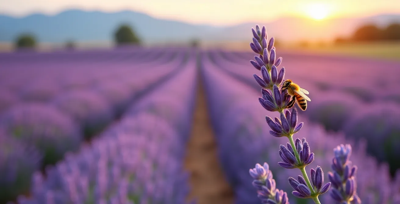 Champs de lavande en pleine floraison sur les hauteurs provençales