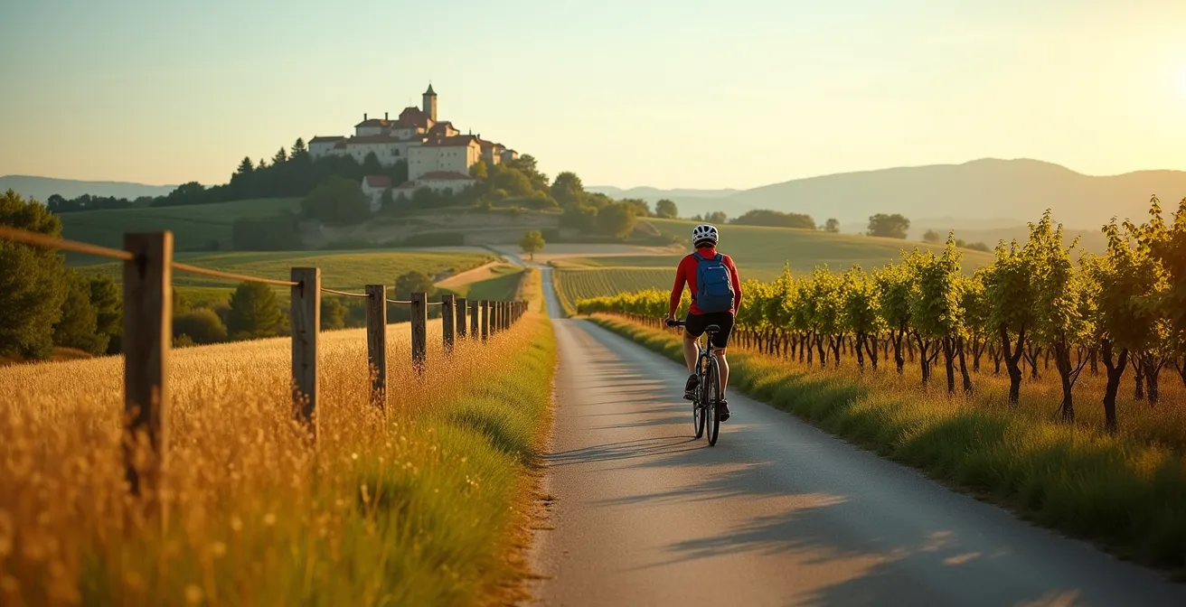 Illustration montrant le contraste entre voyage lointain et découverte locale en France