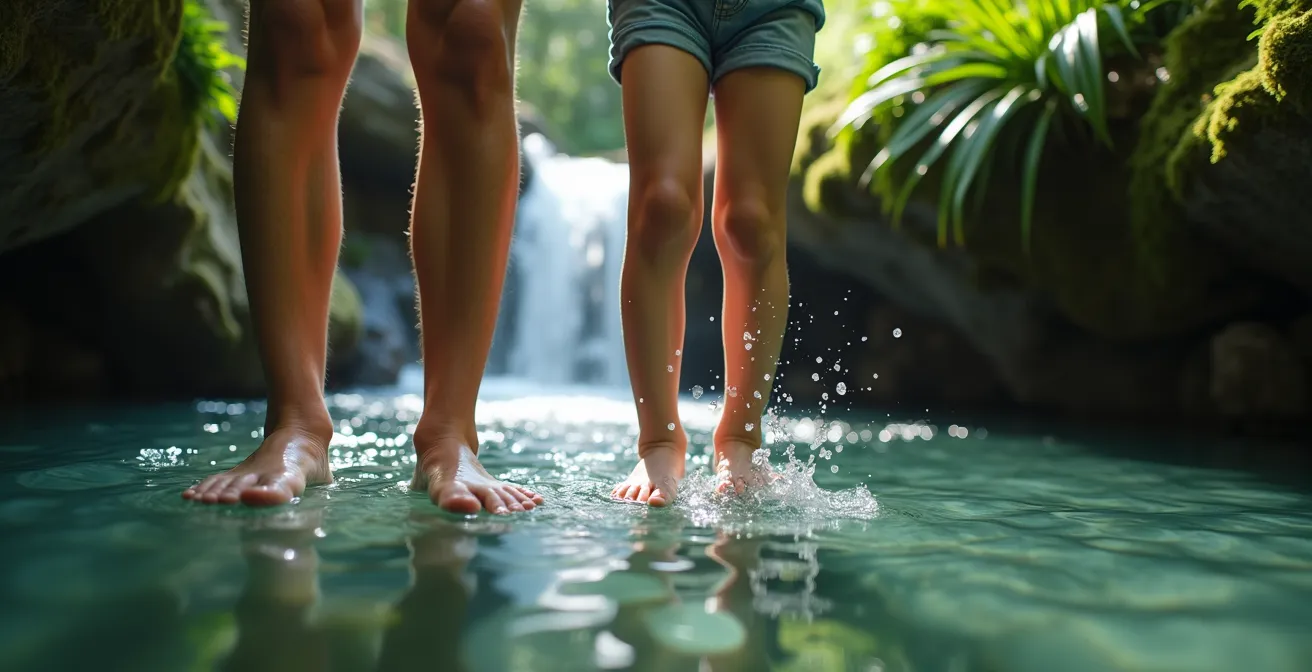 Cascade cachée en Provence avec bassin naturel et végétation luxuriante