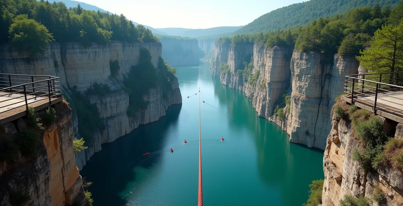 Vue plongeante vertigineuse depuis le pont de l'Artuby montrant la hauteur impressionnante au-dessus des gorges