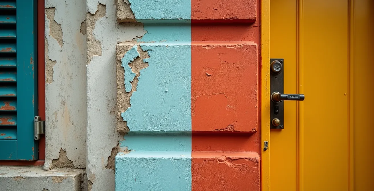 Façades colorées en cours de rénovation dans un quartier marseillais en transformation